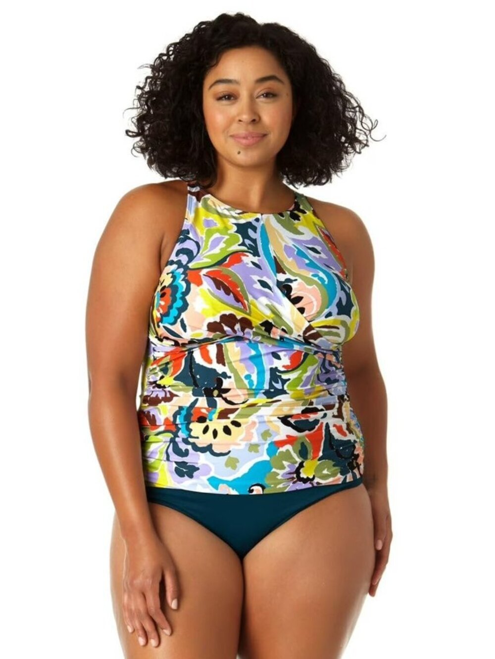 Anne Cole 24W Plus Size Paisley Tankini Top Open Back High Neck Swimwear NWT